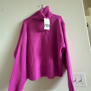 Zara Women's Vibrant Pink Turtleneck Sweater